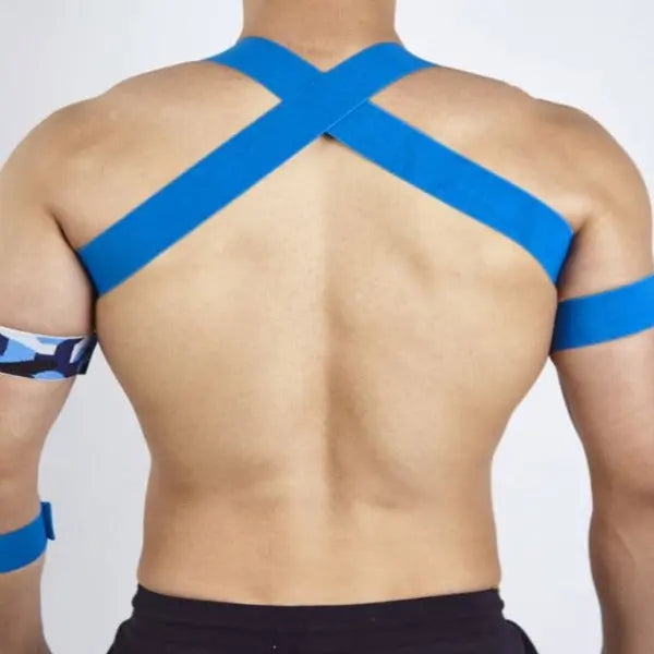 Star Decorated Chest Harness with Armbands - Blue Go Kink