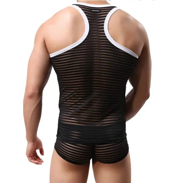 Men's Striped Sheer Tank Top Go Kink
