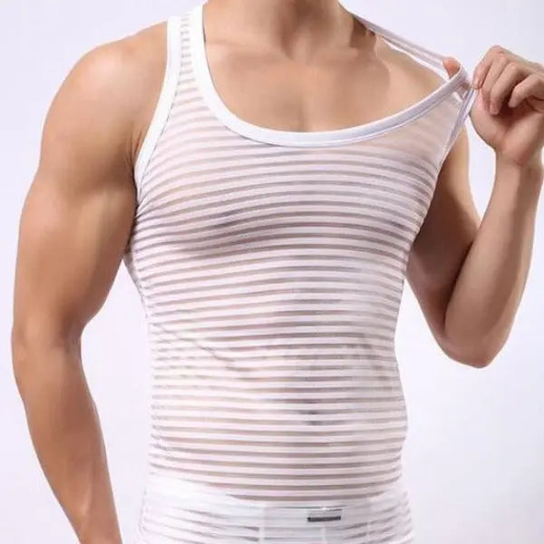 Men's Striped Sheer Tank Top Go Kink