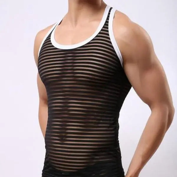 Men's Striped Sheer Tank Top Go Kink