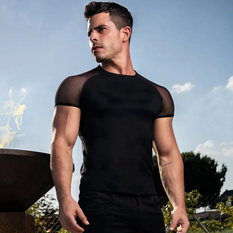 Mesh Shoulder Crew Neck Go Kink