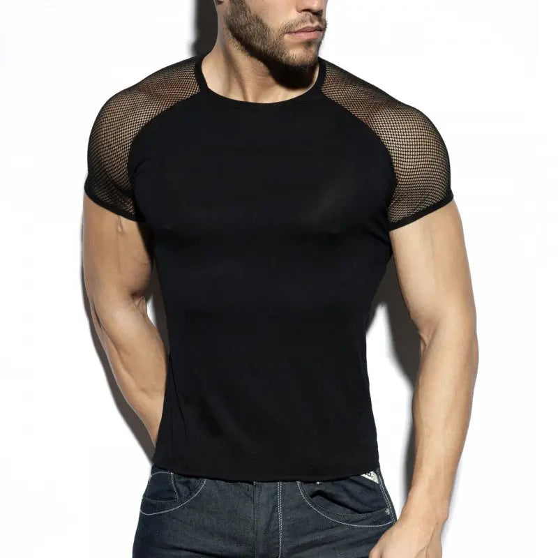 Mesh Shoulder Crew Neck Go Kink