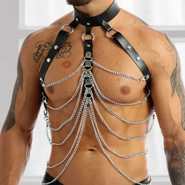 Leather Harness with Chains Go Kink