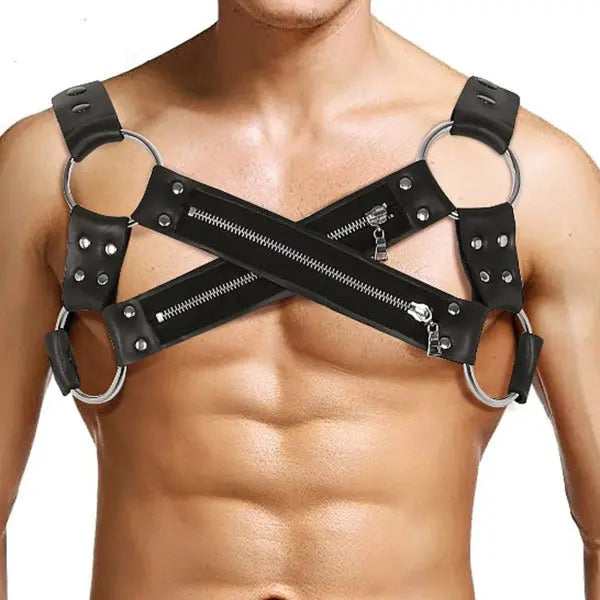 Chest Harness with Zippers Go Kink