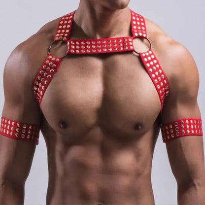 Studded Chest Harness with Armbands Go Kink