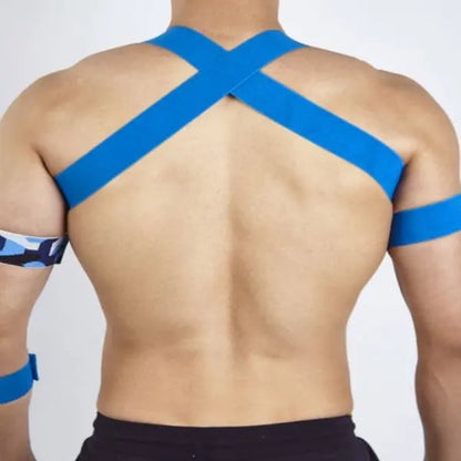 Star Decorated Chest Harness with Armbands - Blue Go Kink