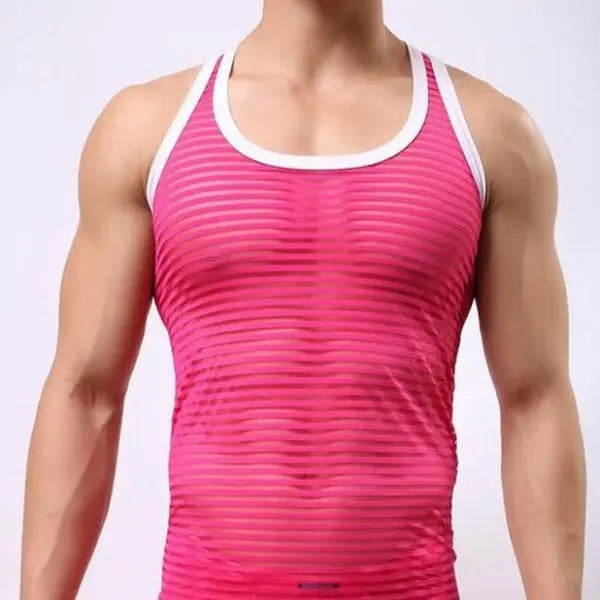 Men's Striped Sheer Tank Top Go Kink