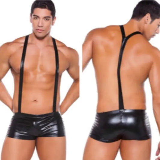 PU Leather Shorts and Suspenders Go Kink