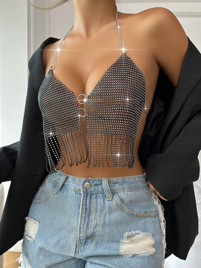 Rhinestone Fishnet Top