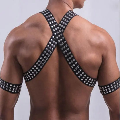 Studded Chest Harness with Armbands Go Kink