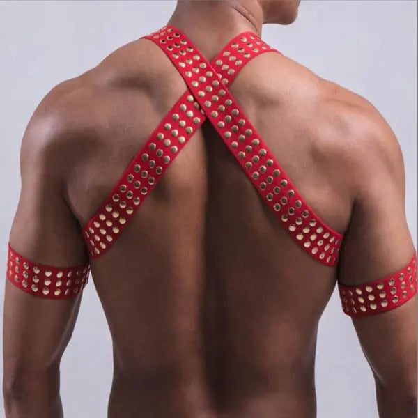 Studded Chest Harness with Armbands Go Kink