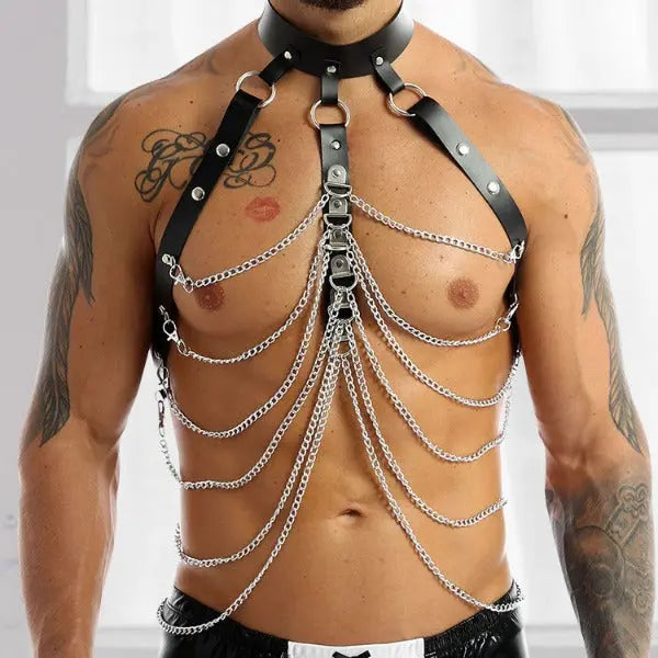 Leather Harness with Chains Go Kink