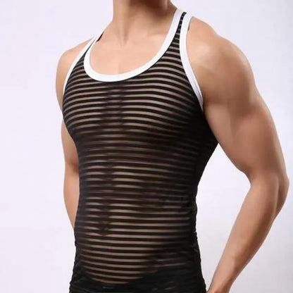 Men's Striped Sheer Tank Top Go Kink