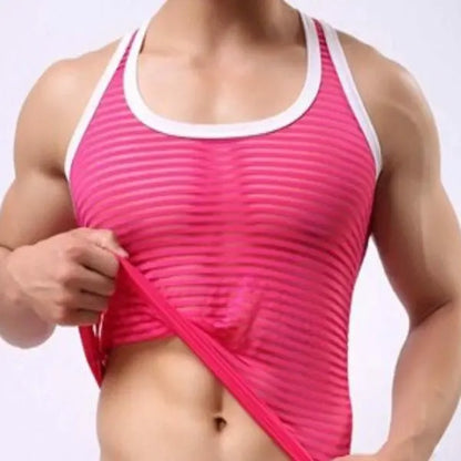 Men's Striped Sheer Tank Top Go Kink