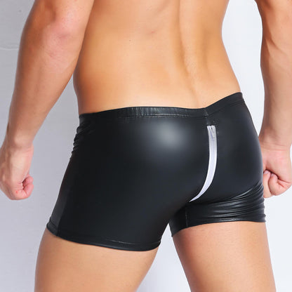 Men's Zipper Patent Leather Shorts