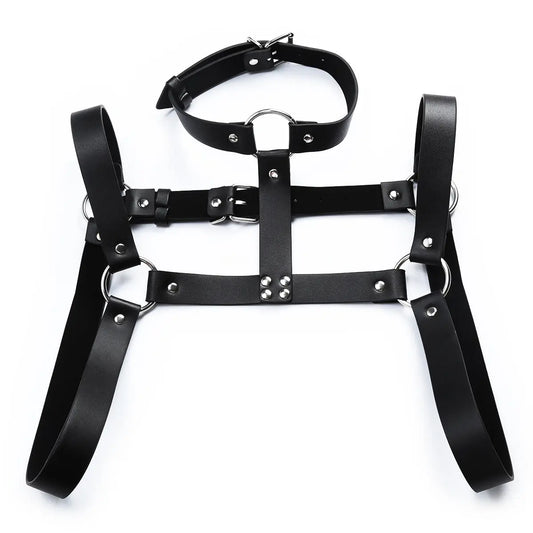 Leather Chest and Neck Harness Go Kink