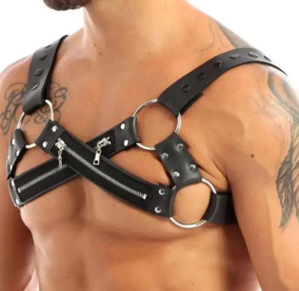 Chest Harness with Zippers Go Kink